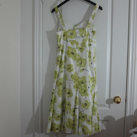 Per Una white Green Floral Sundress Elegant Summer Midi cotton Dress size 12 R - Picture 7 of 13